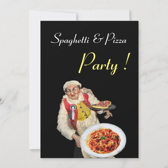 SPAGHETTI & PIZZA PARTY , RESTAURANT black green Invitation (Front)