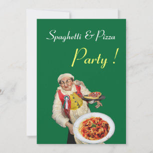SPAGHETTI & PIZZA PARTY , RESTAURANT black green Invitation