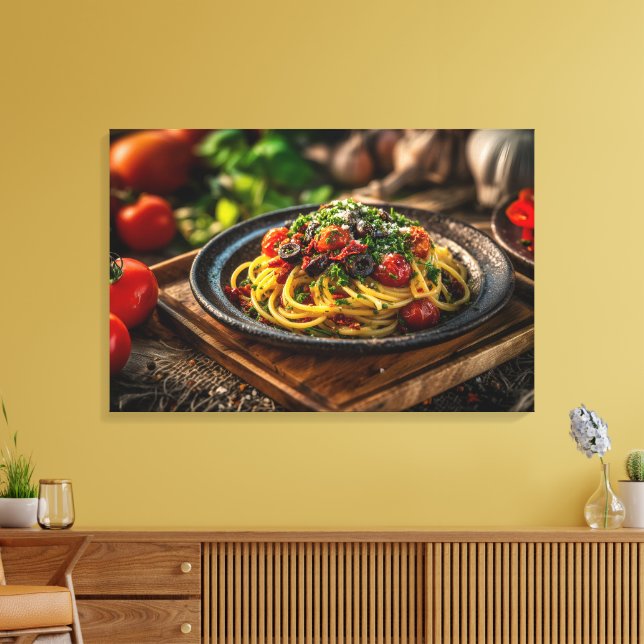 Spaghetti Puttanesca with Fresh Tomatoes and Olive Canvas Print (Insitu(LivingRoom))