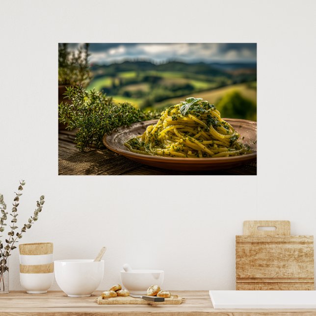 Spaghetti with Fresh Herbs Poster (Kitchen)
