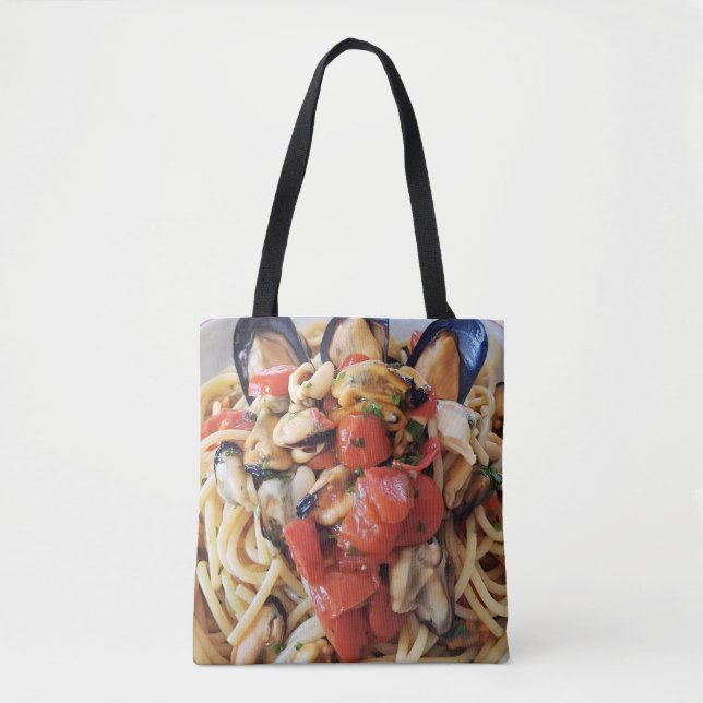 Spaghetti with Mussels & Cherry Tomatoes Italian T Tote Bag (Front)