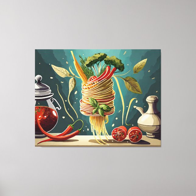 spaghetti with vegetables and herbs vertebrae canvas print (Front)