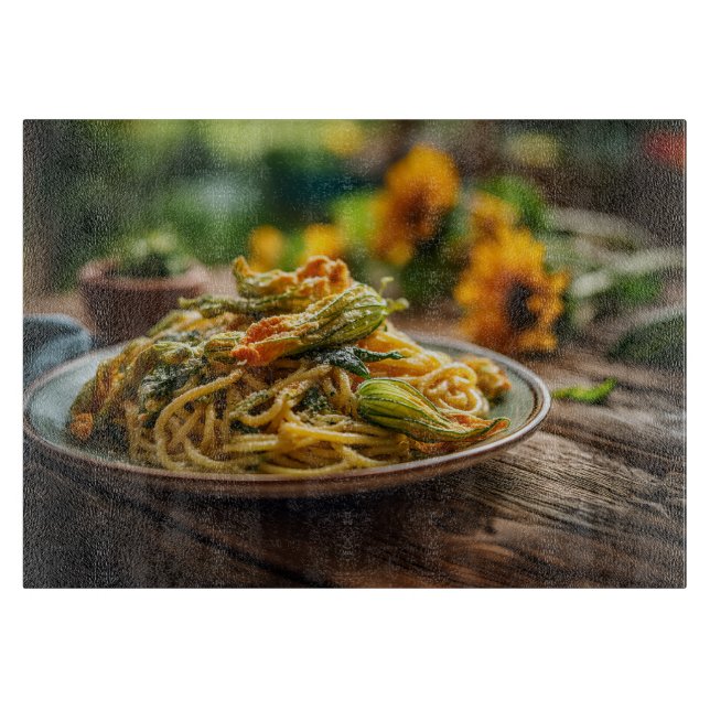 Spaghetti with Zucchini Blossoms Cutting Board (Front)