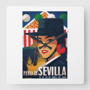 Spain 1969 Seville April Fair Poster Square Wall Clock