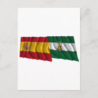 Spain and Andalucía waving flags Postcard