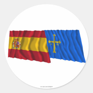 Spain and Asturias waving flags Classic Round Sticker