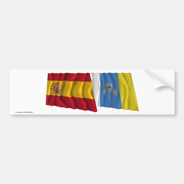 Spain and Canary Islands Waving Flags Bumper Sticker (Front)