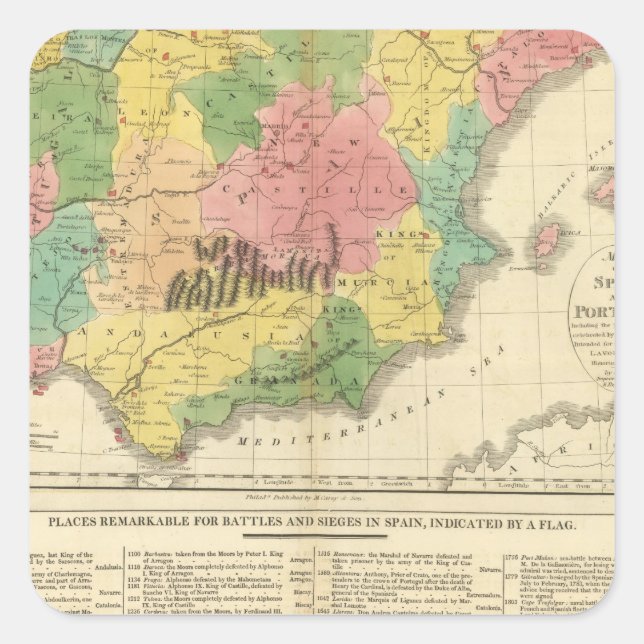 Spain and Portugal Chronology Map Square Sticker (Front)