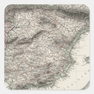 Spain and Portugal Map by Stieler Square Sticker