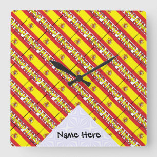 Spain and Spanish Flag Tiled with Your Name Square Wall Clock
