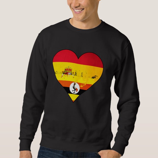 Spain and Ugandan Heart Heritage Flag Sweatshirt (Front)
