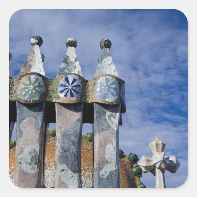 Spain, Catalonia, Barcelona. Casa Batllo (1906). 2 Square Sticker (Front)