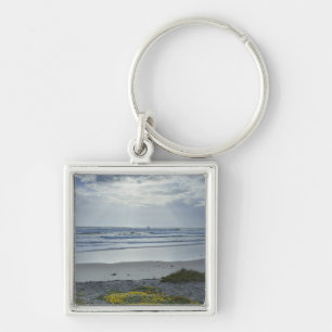 Spain Coastline with Yellow Flowers and Sun Beams Key Ring