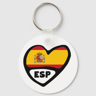 Spain Country Code Flag Heart Keyring, ESP Key Ring