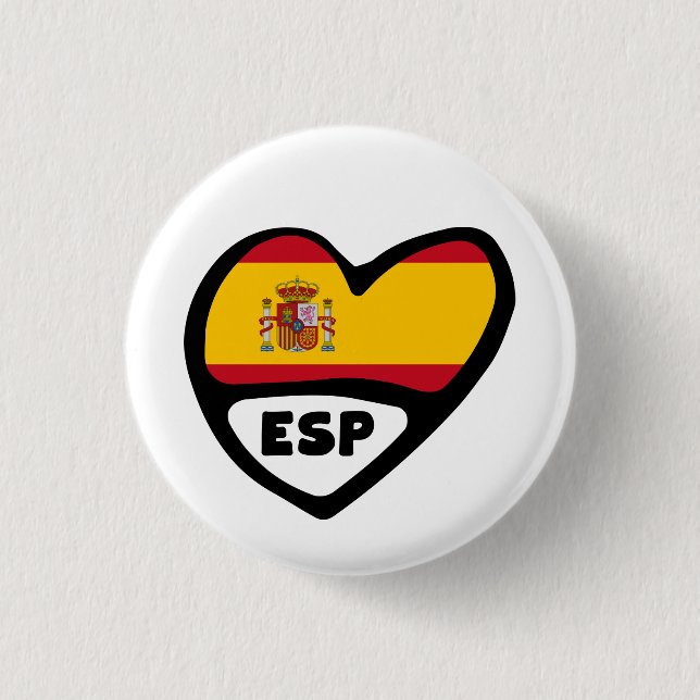 Spain Country Code Flag Heart Pin Badge, ESP (Front)