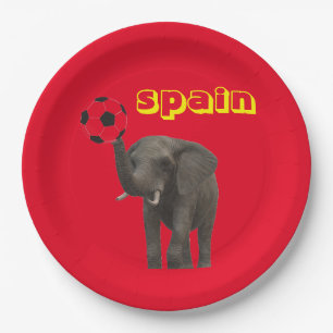 Spain Elephant Football Red Yellow Modern Paper Plate