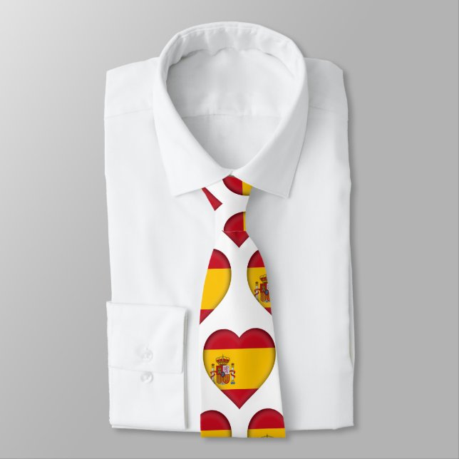 Spain Flag Colours Heart Pattern Neck Tie (Tied)