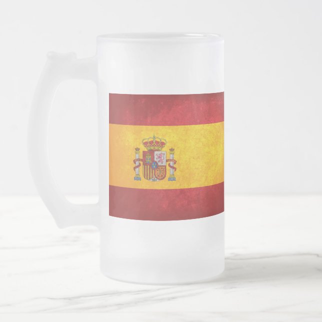 Spain Flag; Frosted Glass Beer Mug (Left)