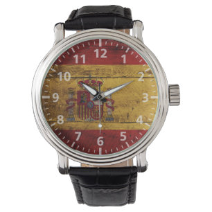 Spain Flag on Old Wood Grain Watch