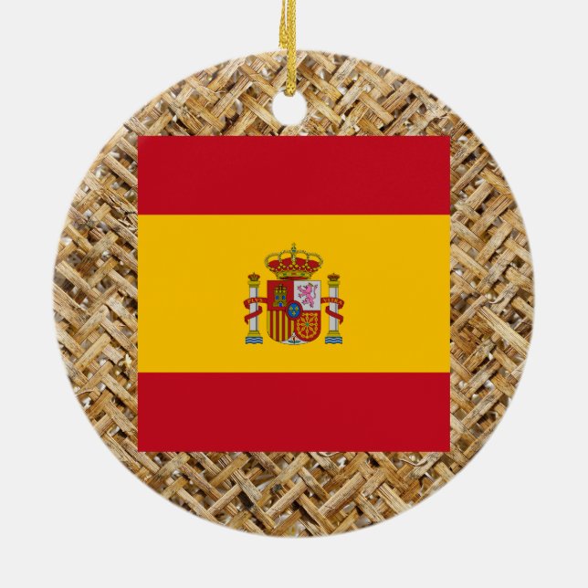 Spain Flag on Textile themed Ceramic Tree Decoration (Back)