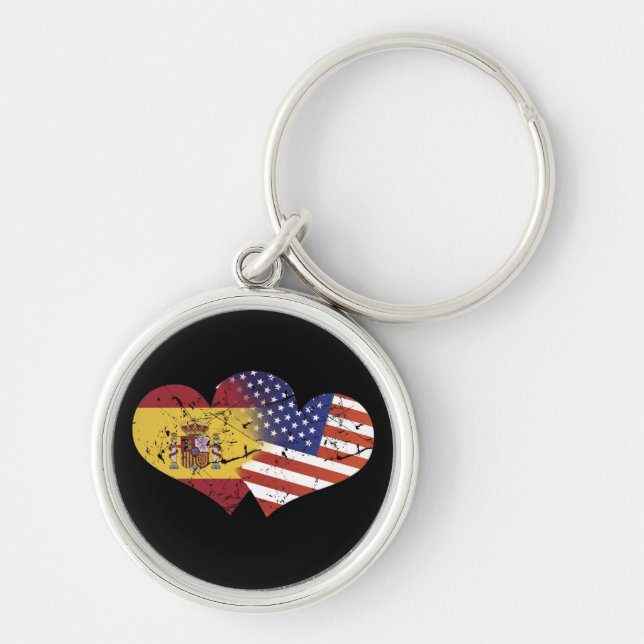 Spain Flag USA Flag Spanish Independence Day Key Ring (Front)