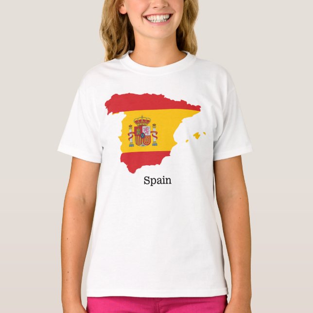 Spain Flag within Map Souvenir Design T-Shirt (Front)