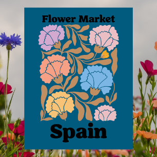 Spain Flower Market Colorful Carnation Floral Postcard