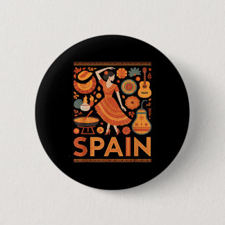Spain funny spanish culture flamenco guitar paella 6 cm round badge