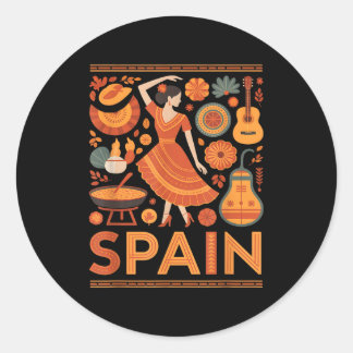 Spain funny spanish culture flamenco guitar paella classic round sticker
