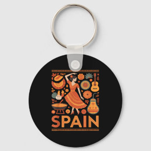 Spain funny spanish culture flamenco guitar paella key ring