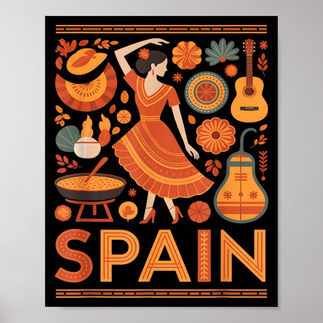 Spain funny spanish culture flamenco guitar paella poster (Front)