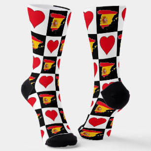 Spain Heart Pattern Spanish National Flag Map Socks
