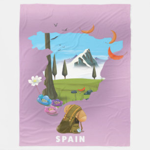 Spain Illustrated map travel poster Fleece Blanket