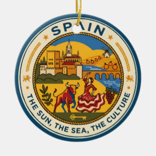 Spain Illustration Travel Art Badge Ceramic Tree Decoration