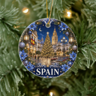 Spain In Winter Scenic Keepsake Ceramic Tree Decoration