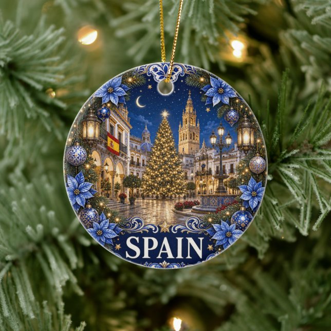 Spain In Winter Scenic Keepsake Ceramic Tree Decoration (Tree)