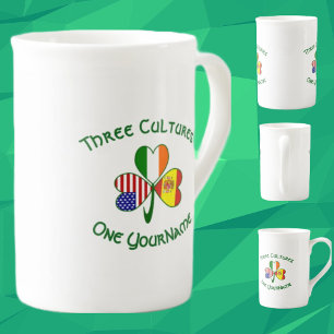 Spain Ireland USA Flags Shamrock Your Name Bone China Mug
