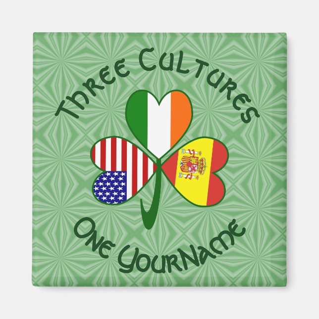 Spain Ireland USA Flags Shamrock Your Name Magnet (Front)