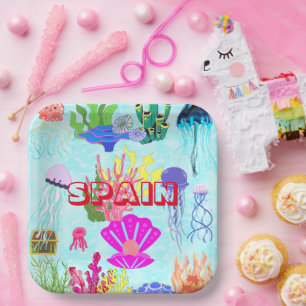 Spain Jellyfish Colourful Underwater Modern Paper Plate