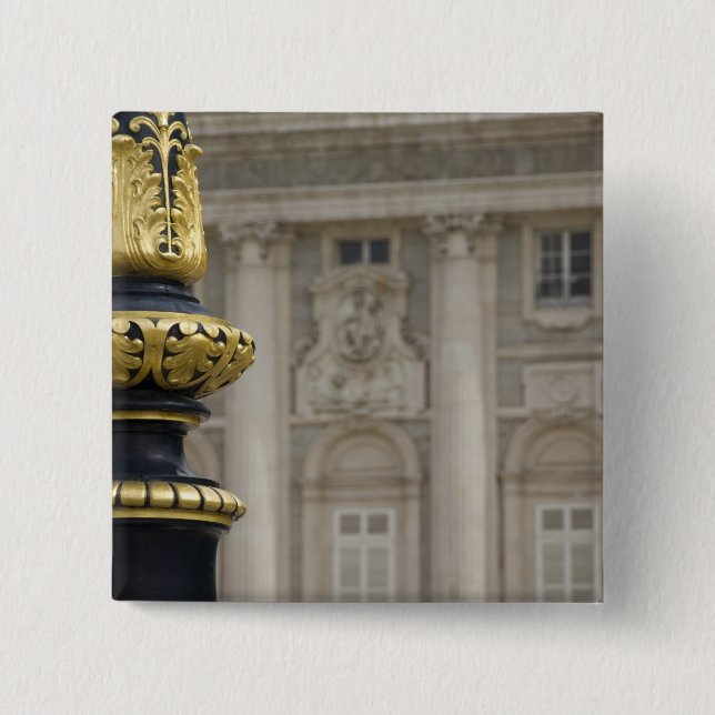Spain, Madrid. Royal Palace, ornate gilded lamp 15 Cm Square Badge (Front)