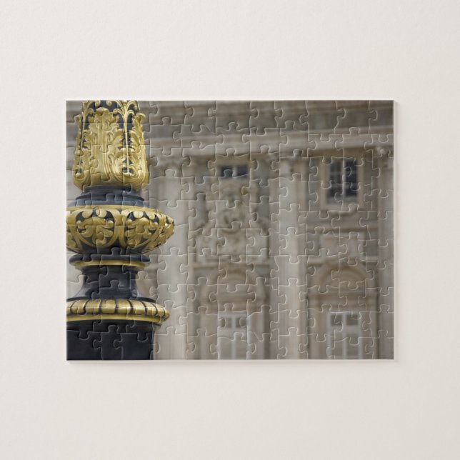 Spain, Madrid. Royal Palace, ornate gilded lamp Jigsaw Puzzle (Horizontal)