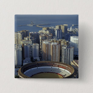 Spain, Malaga, Andalucia View of Plaza de Toros 15 Cm Square Badge