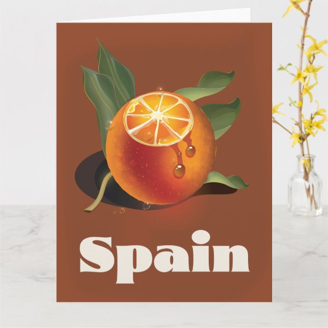 Spain orange travel poster card (Yellow Flower)