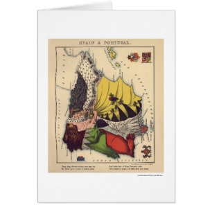 Spain & Portugal Caricature Map 1868
