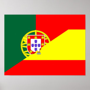 spain portugal neighbour countries half flag symbo poster