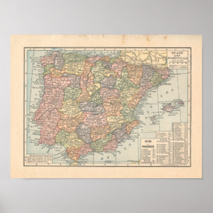 Spain & Portugal Vintage 1923 Map Print