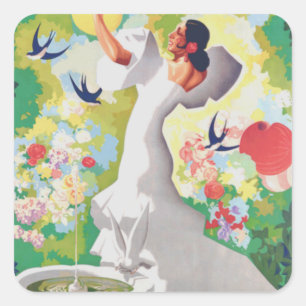 Spain Senorita Birds Flowers Fiesta Garden Square Sticker