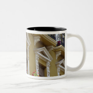 Spain, Sevilla, Andalucia Geraniums hang over Two-Tone Coffee Mug
