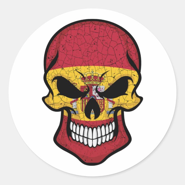 Spain Smiling Skull Flag  Classic Round Sticker (Front)