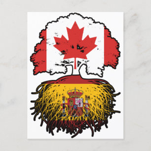 Spain Spanish Canadian Canada Tree Roots Flag Postcard